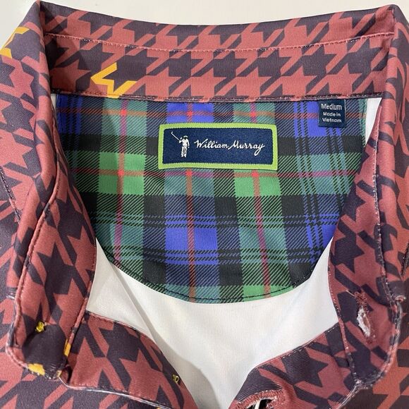 NEW William Murray Golf Polo Shirt Mens Medium Houndstooth Maroon Athletic Style - Picture 3 of 5